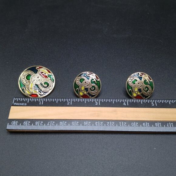 Vintage Celtic Design Miracle Brooch Pendant & Earrings Set Enamel Dragon - Picture 8 of 8